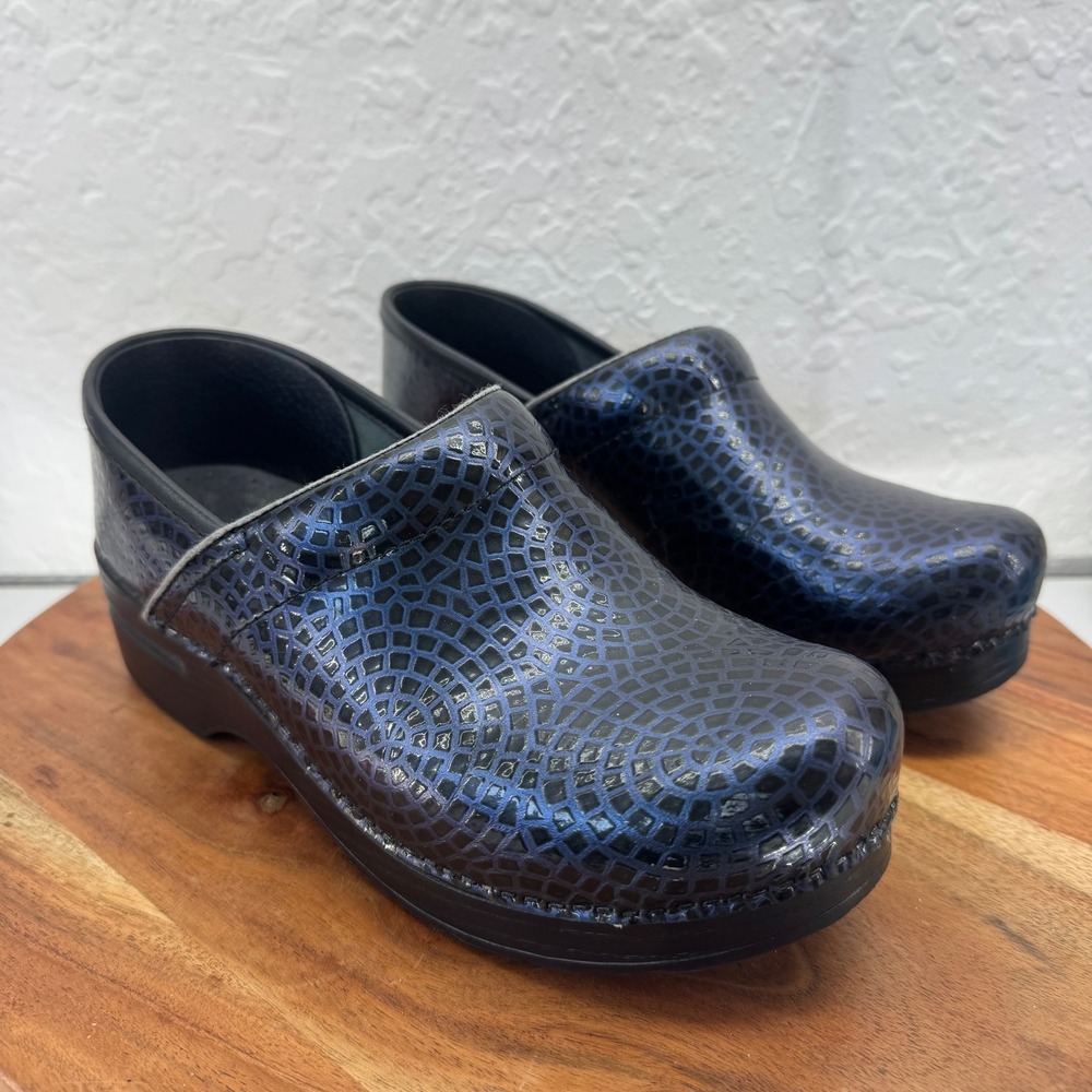 Dansko Professional Clogs Black Blue Mosaic Comfort Work Shoes Womens 38